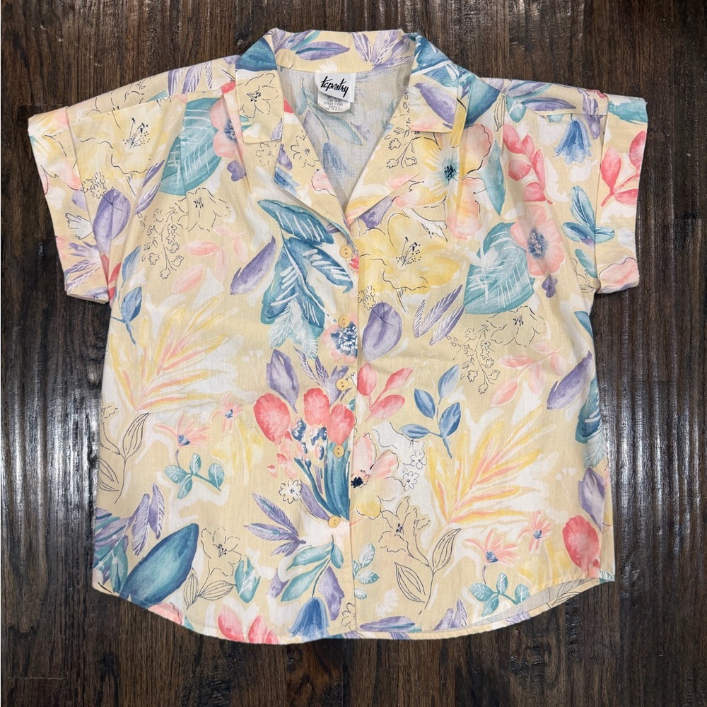 Pastel Yellow Floral Button-Front Women’s Blouse